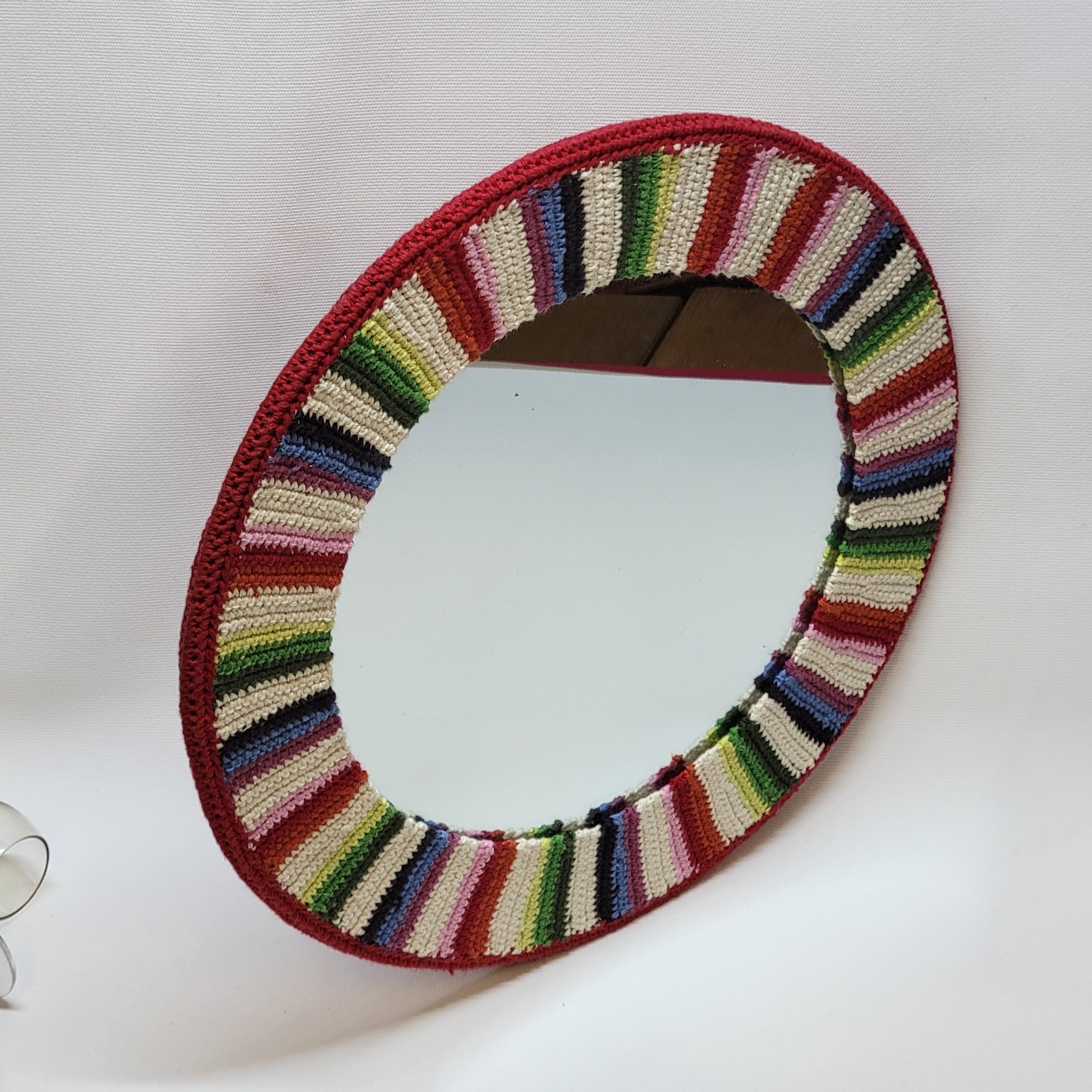 Miroir Rond Mural Cadre Crochet Tricot Bohême