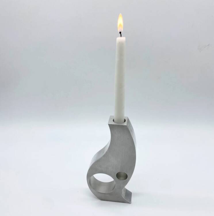 Brushed aluminum "Space Age" candlestick/vase, 1970s