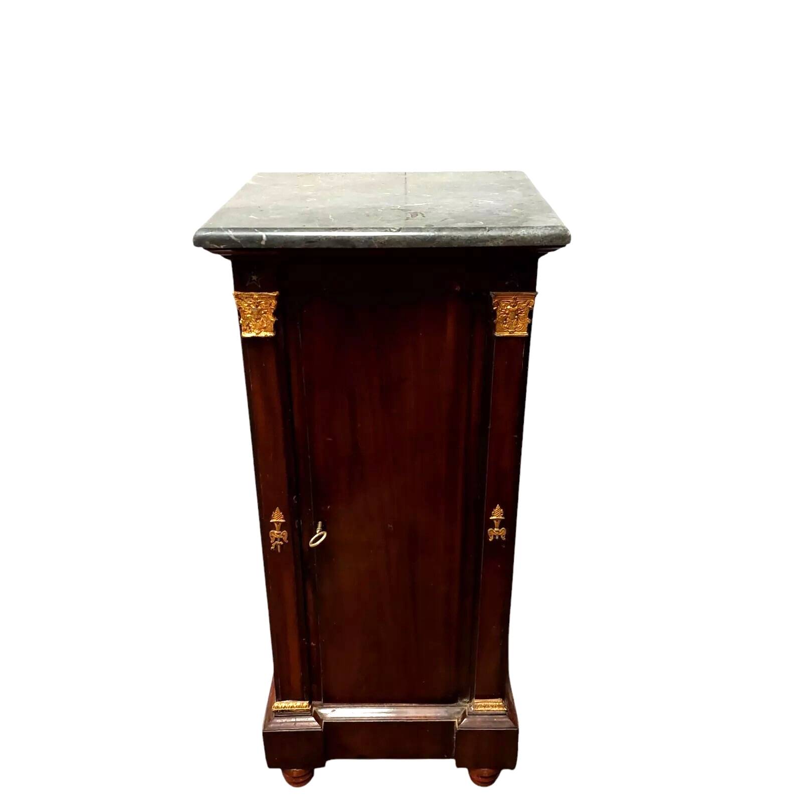 Antique bedside table - napoleon iii column mahogany marble 19th century