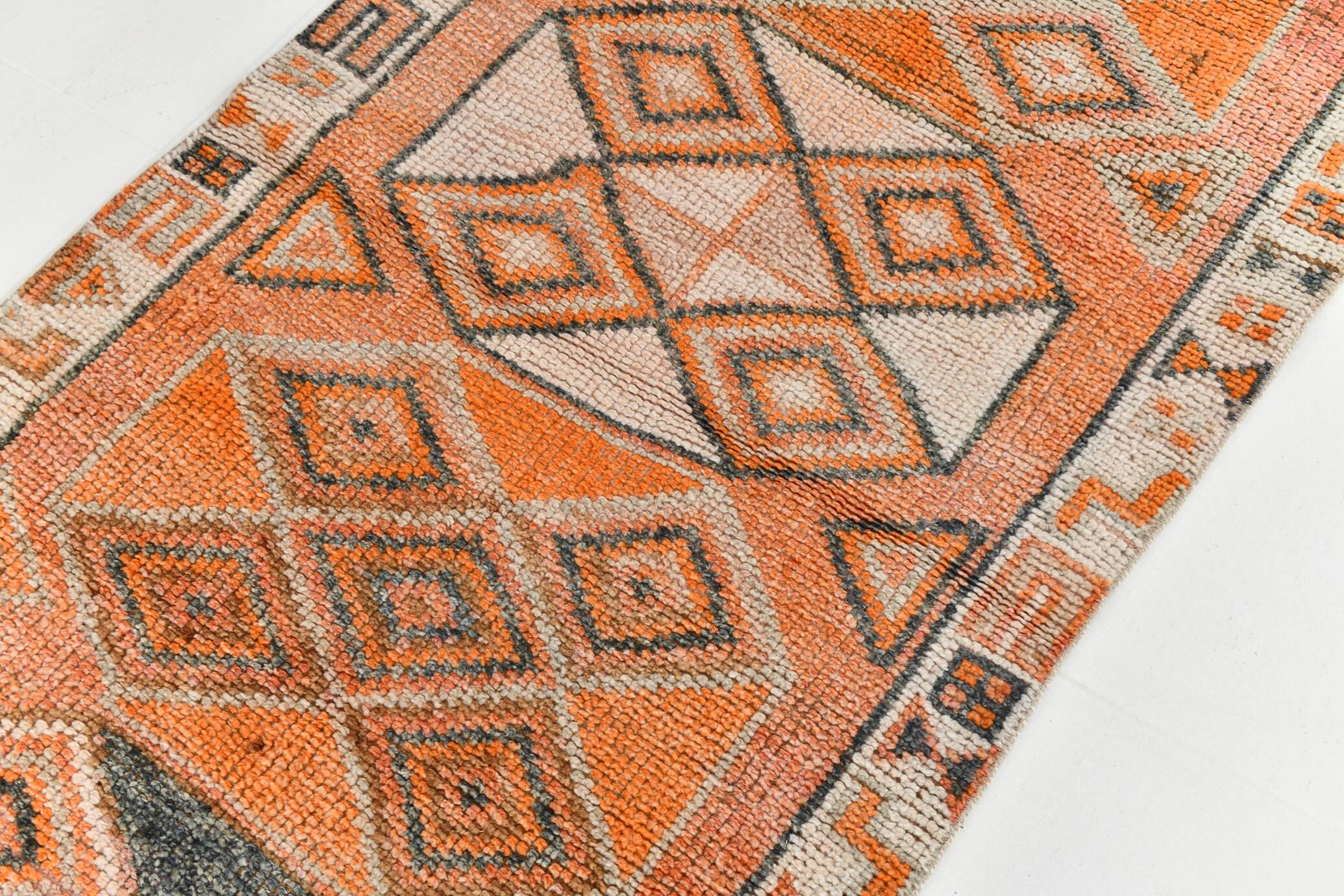 3x11 Orange and Beige Long Wide Runner, Handwoven Wool Runner, 92x336Cm
