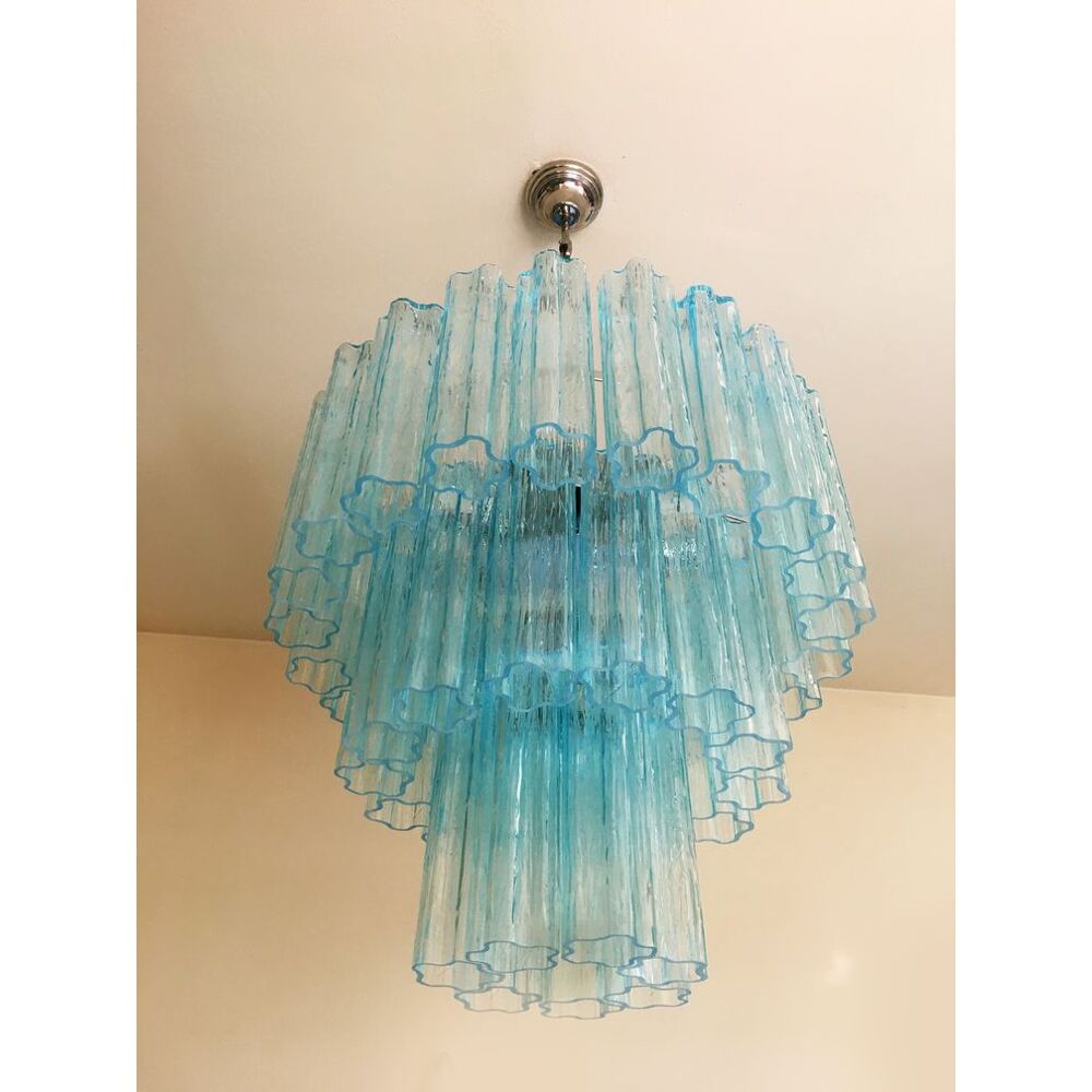 Light blue “tronchi” murano glass chandelier d60-3l