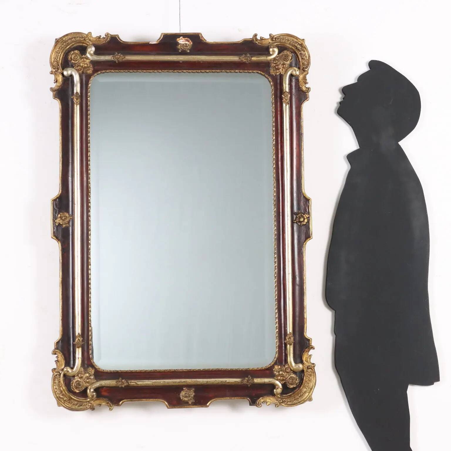 Antique lacquered and gilded wooden mirror, France, 19th century
