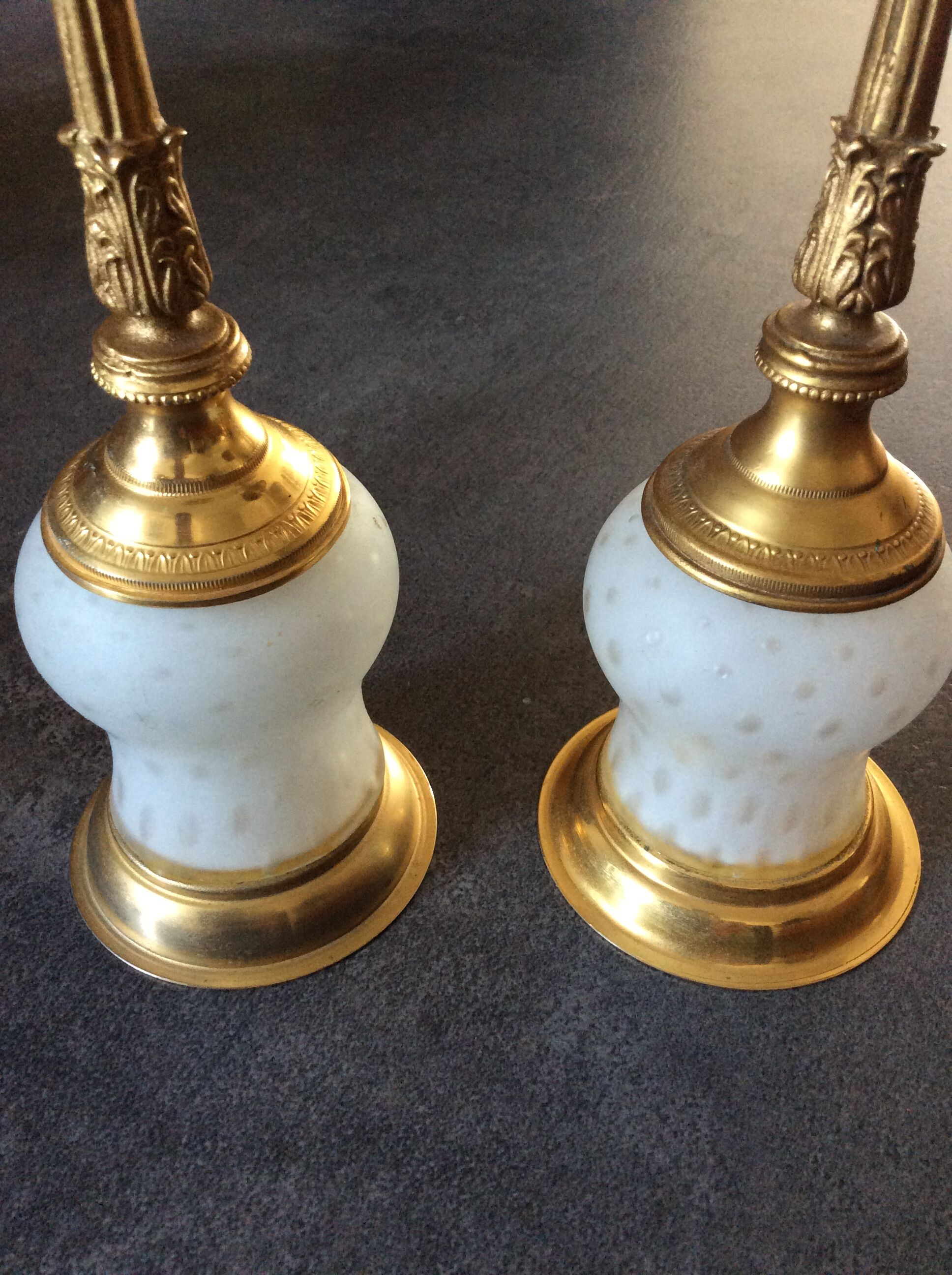 Pair of vintage candle holders in brass and glass paste