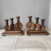 Brutalist turned wood candlestick holders – vintage 50s-60s