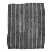 Tapis kilim turc minimaliste à rayures gris charbon, 202x244 cm