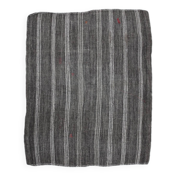 Charcoal Grey Striped Minimal Turkish Kilim Rug, 202x244 Cm
