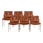 Série de 6 chaises en cuir et métal chromé, années 1970