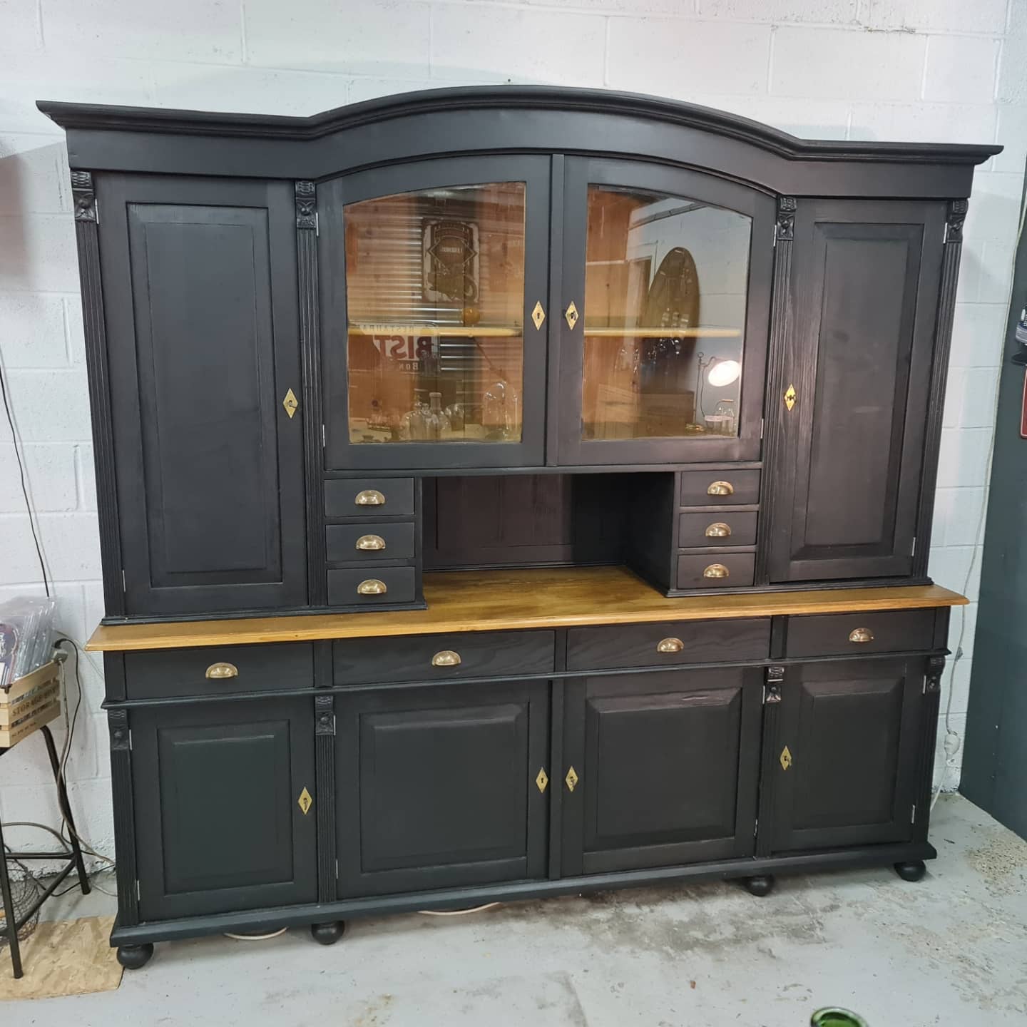Large cabinet cabinet patina black buffet bookcase drawers