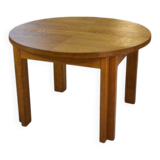 Round solid oak table by Maison Regain 1970s