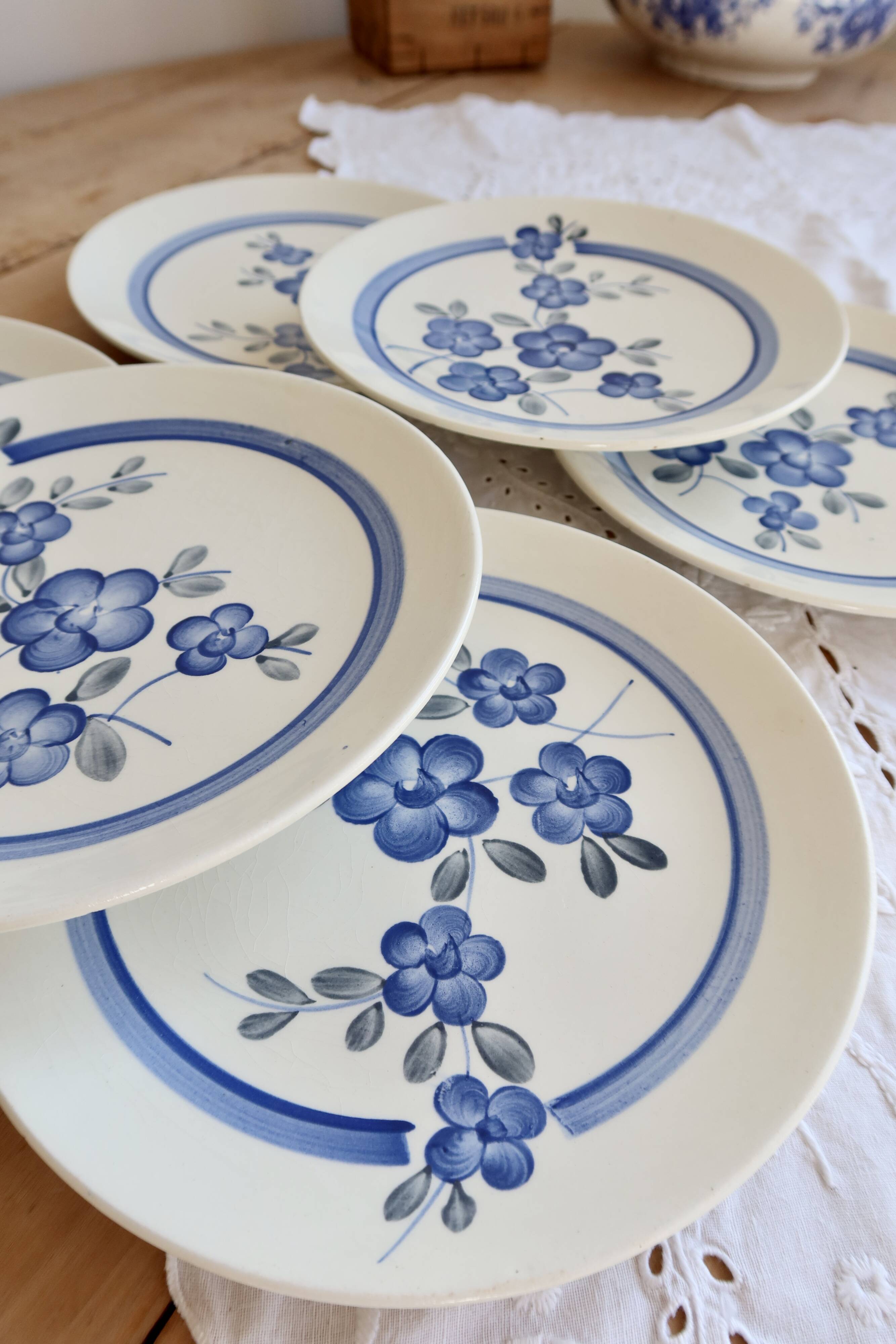 6 vintage dessert plates faience Gien model Nancay
