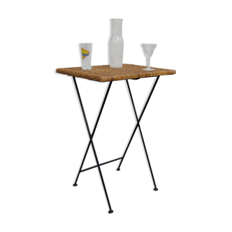 Table d'appoint en rotin et métal 1950