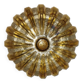 70s round ceiling light in pressed molded glass