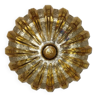 70s round ceiling light in pressed molded glass