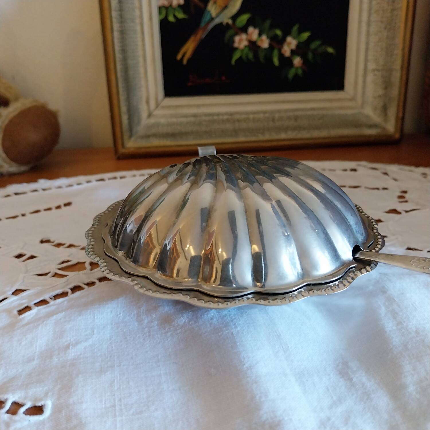 Scallop shell butter dish in silver metal made in England