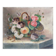 Tableau HST "Bouquet de fleurs des champs au panier" 1900 signé Delplanque