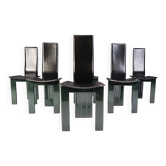 Copie d'un ensemble de 6 chaises de salle à manger en cuir italien et laqué vert, années 1980.