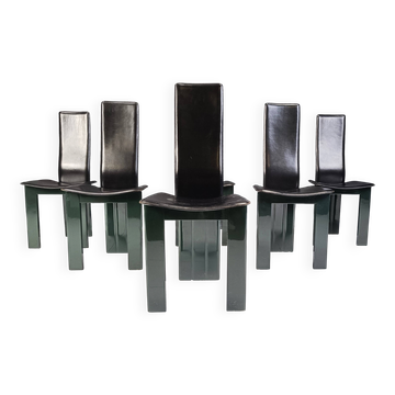 Copy of set of 6 Italian leather and green lacquer dining chairs, 1980s
