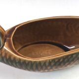 Sauciere fish Sarreguemines France chestnut majolica vintage