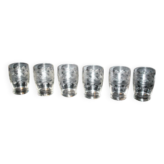 Lot de 6 verres à alcools en cristal gravé à l'acide en pantogravure 8cm, Baccarat