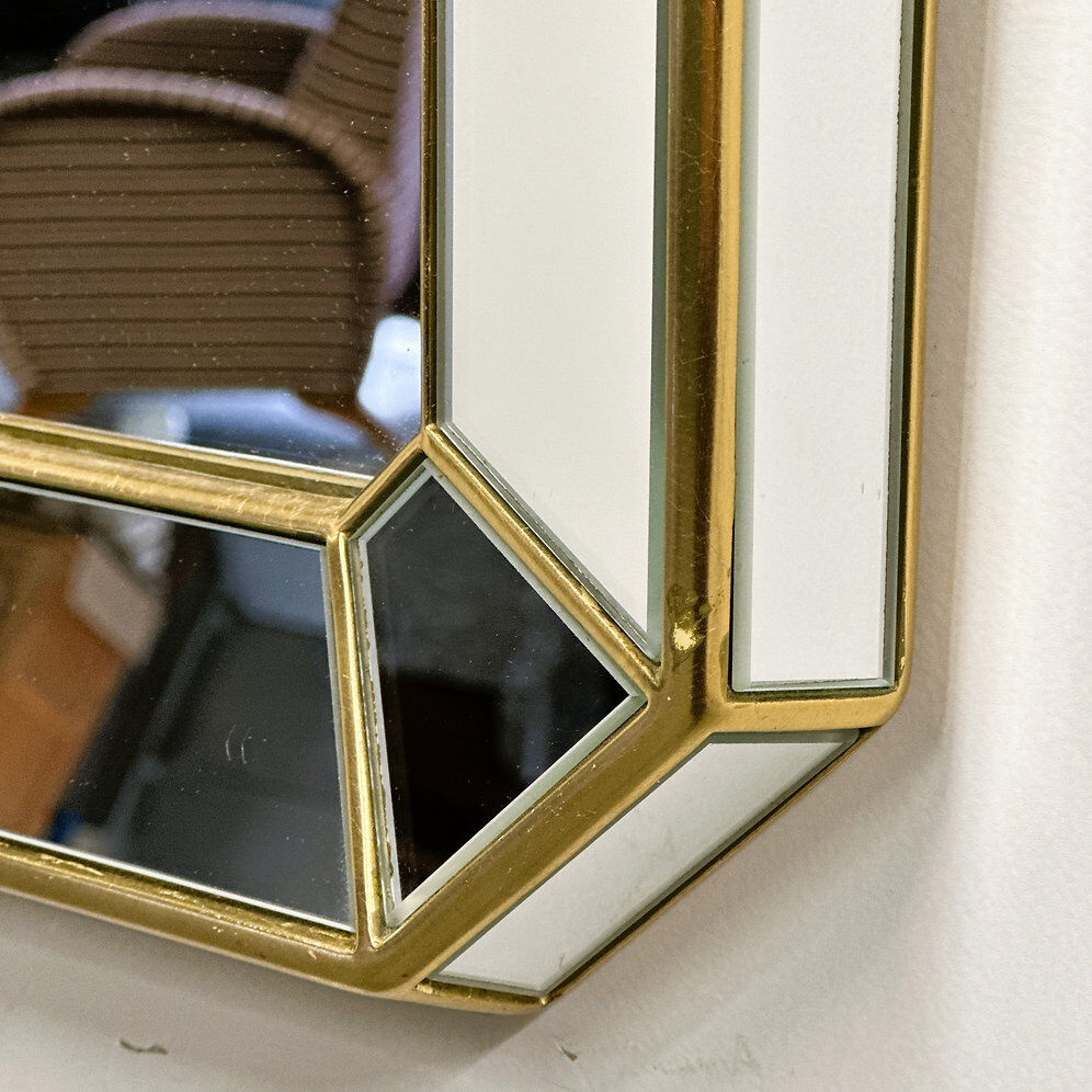 Miroir rectangulaire biseauté De Knudt avec cadre en laiton, Belgique, années 1980