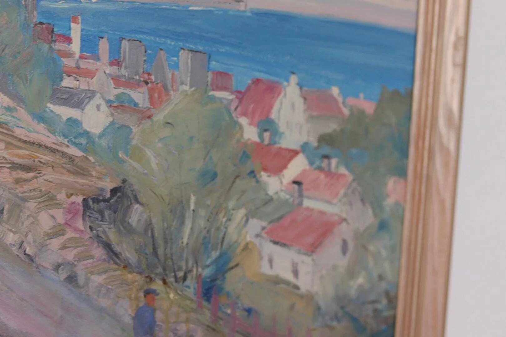 Original Swedish Oil on Panel – “Village Scene II” by E. R. Olsson – Signed