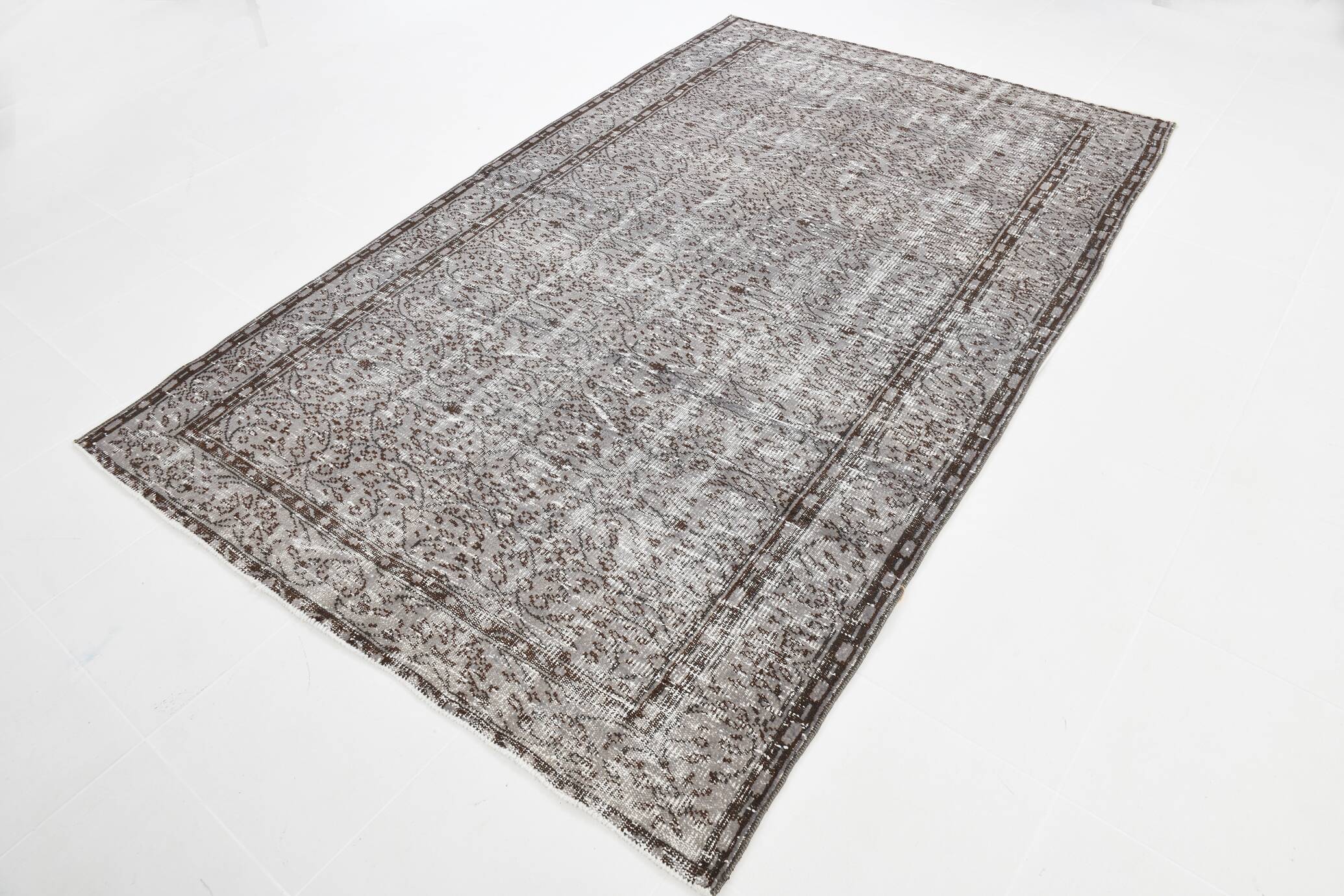 Gray & black floral turkish vintage rug