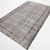 Gray & black floral turkish vintage rug