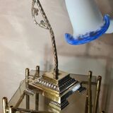 Art deco bronze lamp and its white and blue glass paste tulip 40x30