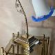 Art deco bronze lamp and its white and blue glass paste tulip 40x30