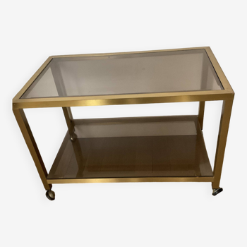 Coffee end table in smoked glass and brass