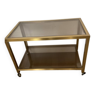 Coffee end table in smoked glass and brass
