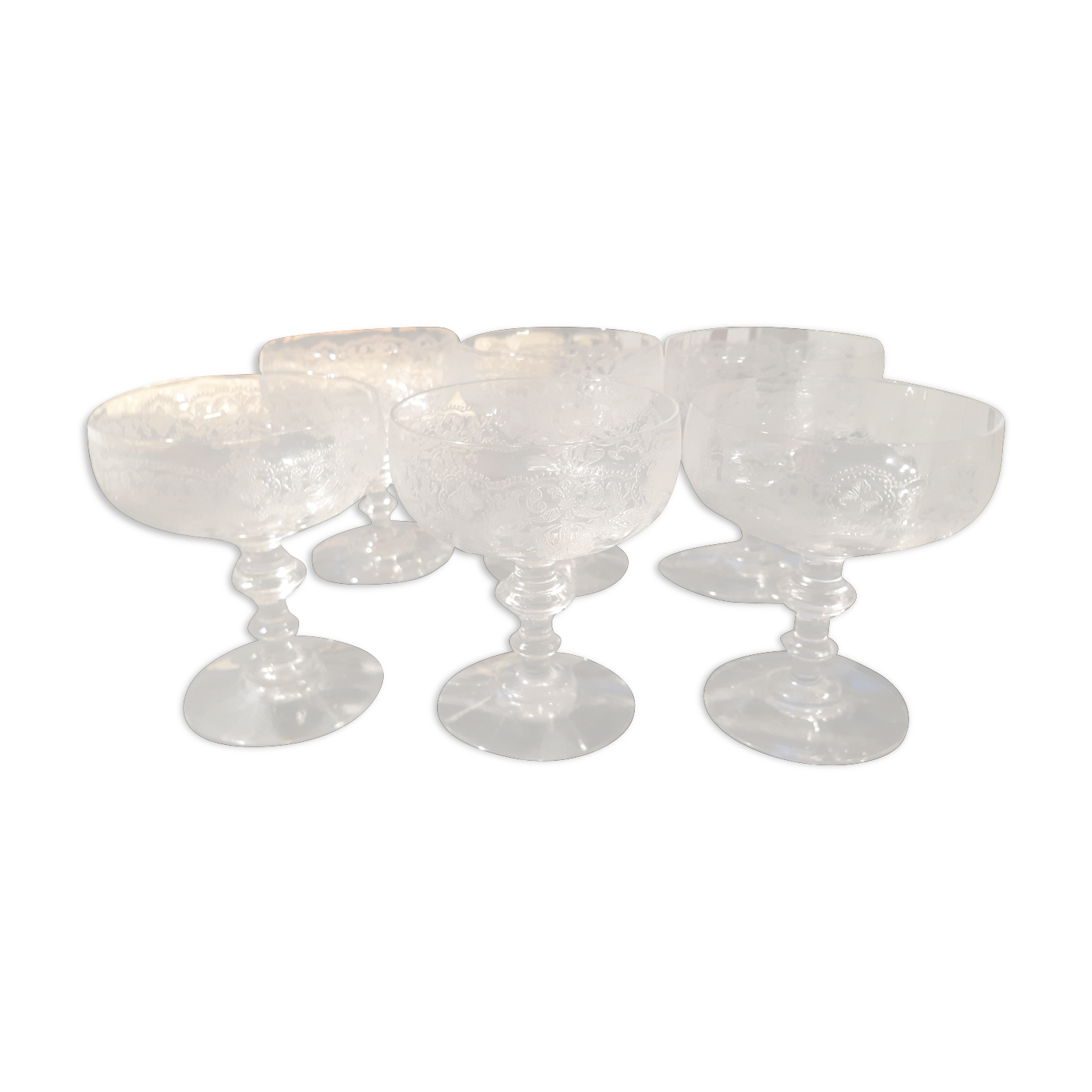 6 old champagne glasses