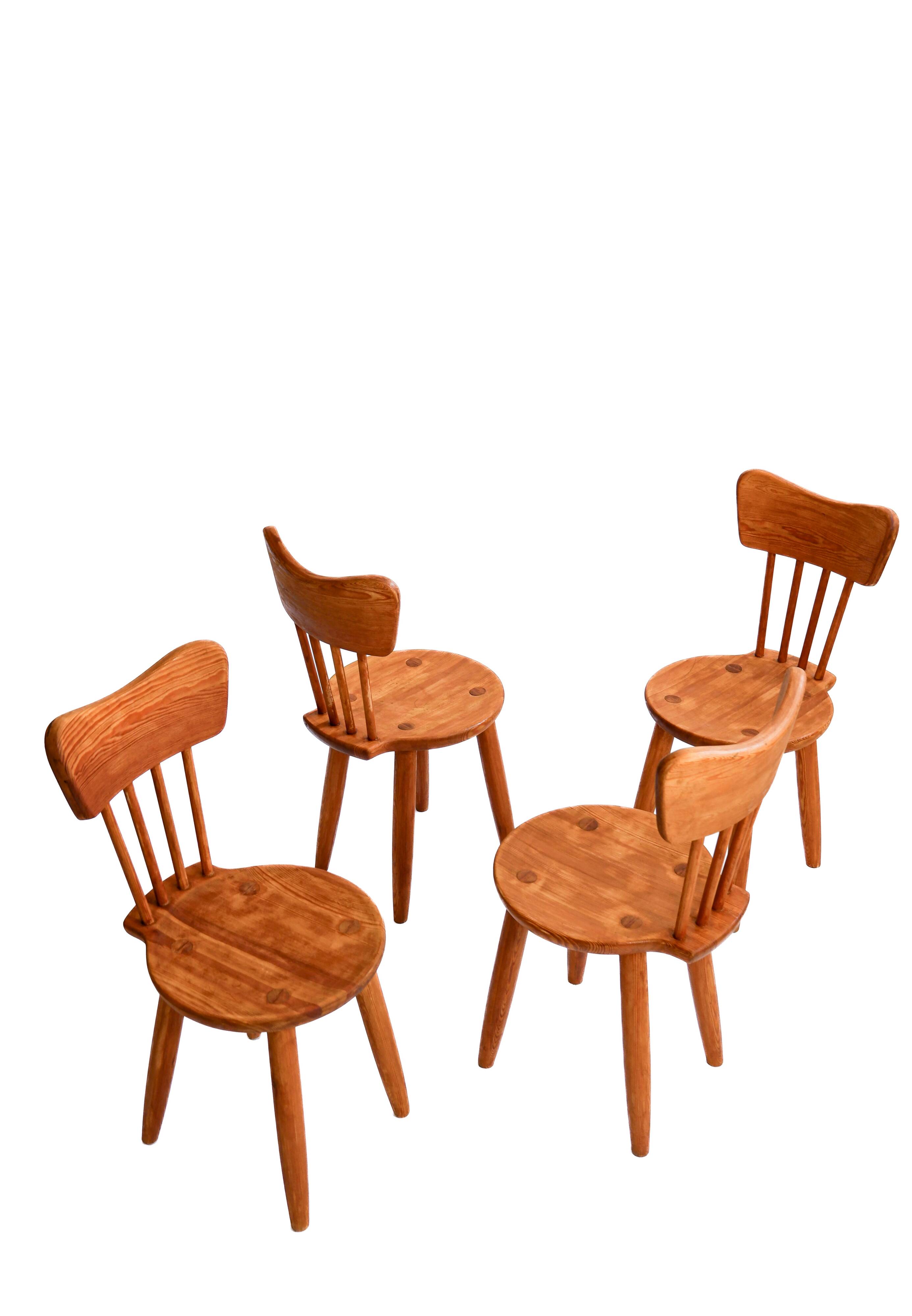 Set of 4 pine chairs by Torsten Claesson, Sweden circa 1950