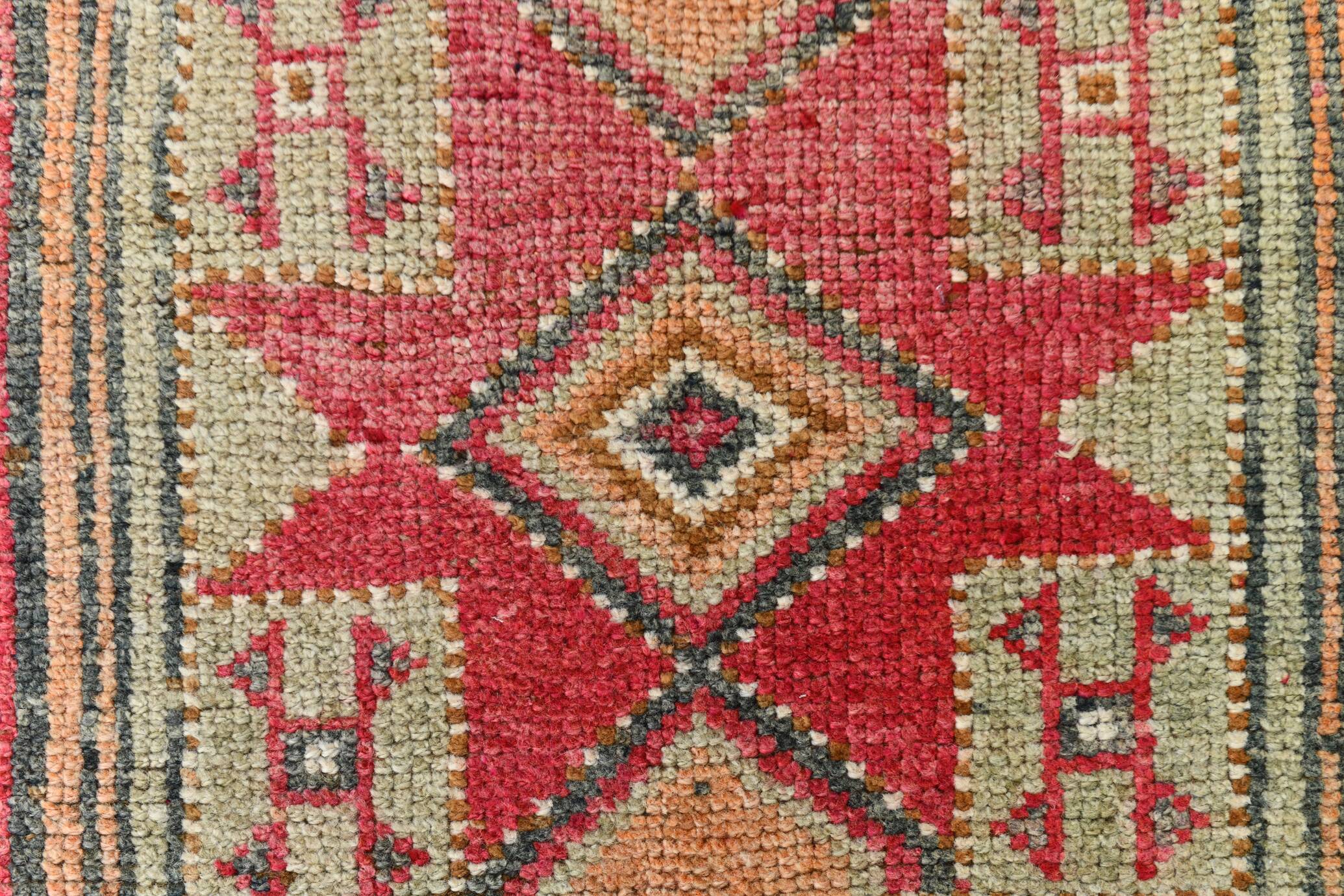 4x12 Vintage Long Wide Vintage Runner, Soft Red Wool Runner Rug, 104x363Cm