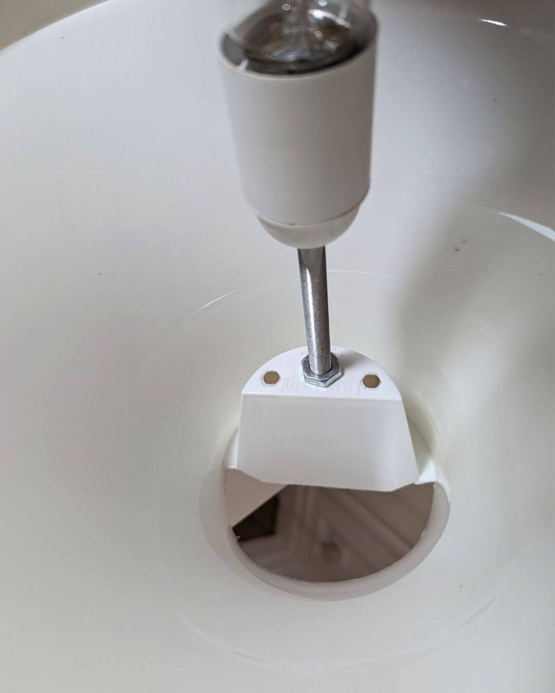 1970s “Mushroom” designer lamp in opaline glass and ABS base.