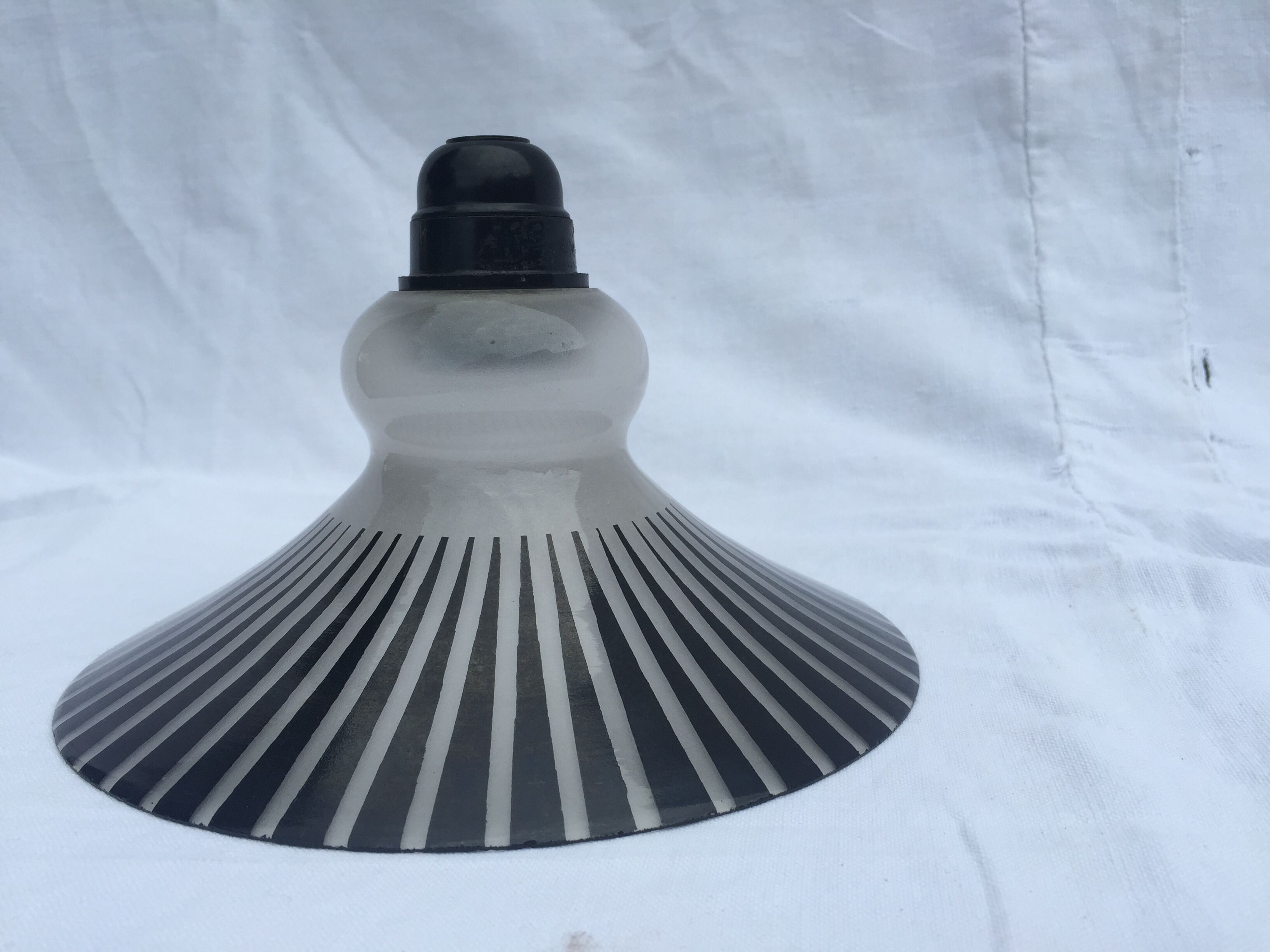 Vintage black and white opalin glass hanging lamp