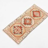 Red Cream Oriental Turkish Vintage Rug, 39x84Cm