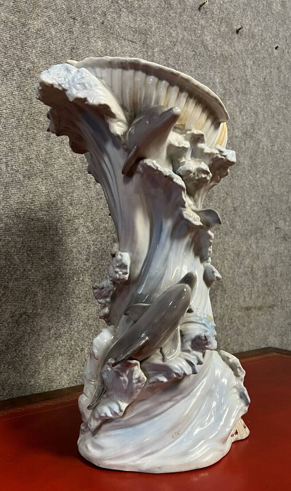 Vintage porcelain dolphin and shell vase circa 1960