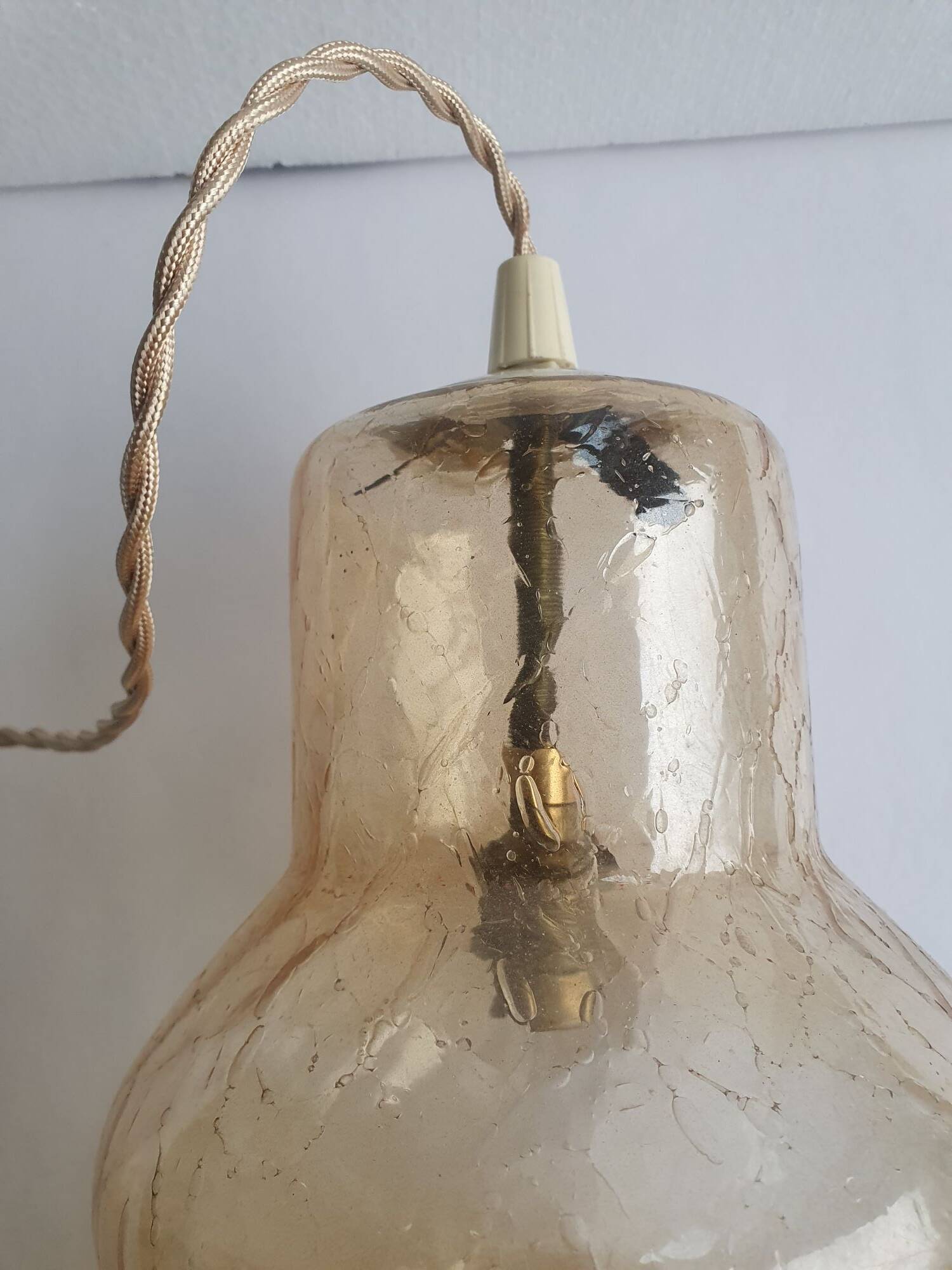 Large vintage brown glass hanging lamp