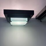 Pair of vintage post modernist wall lights, glass and sandblasted glass, France 1980