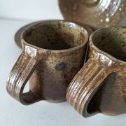 Trio de tasses et soucoupes en grès pyrité - Charles Gaudry, Puisaye