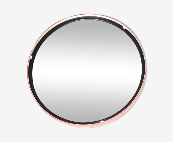 Miroir de coiffeur avec poignée, plastique orange, années 70