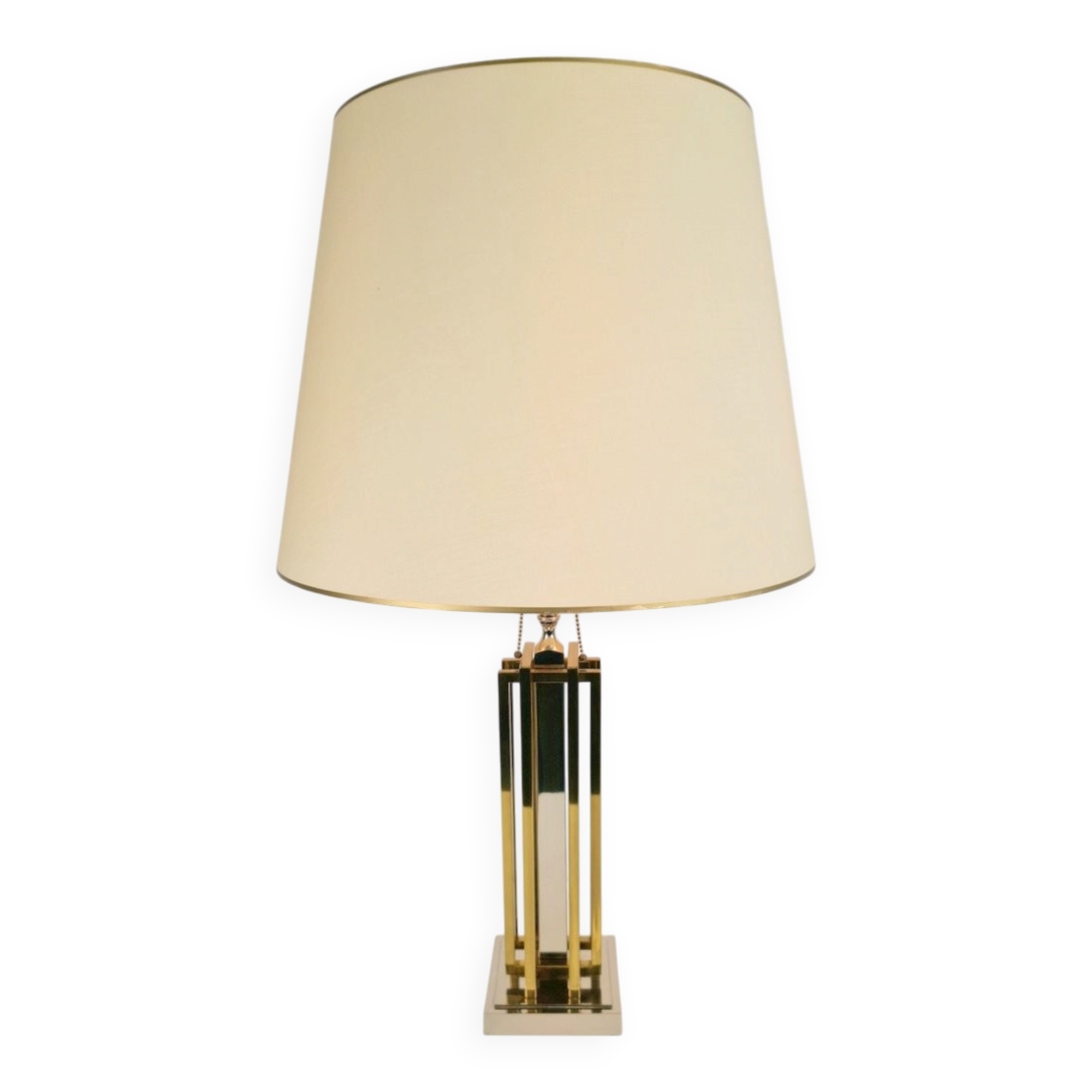 Geometric Brass and Chrome Table Lamp by Willy Daro, France, 1970