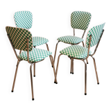4 chaises vintage retapissées en tissu damier