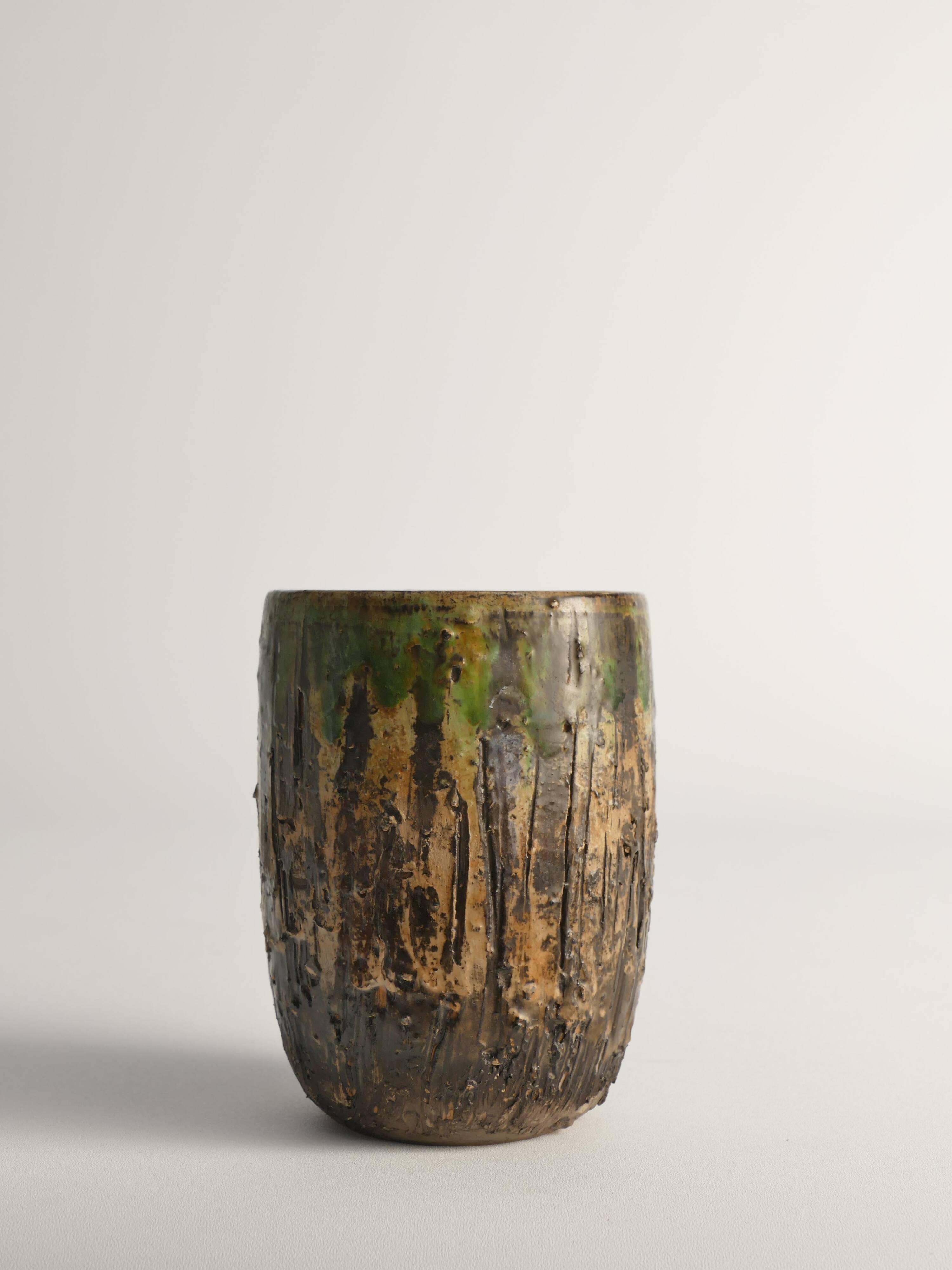 Unique Scandinavian Modern Brutalist Stoneware Vase by Tilgmans, Sweden 1960s