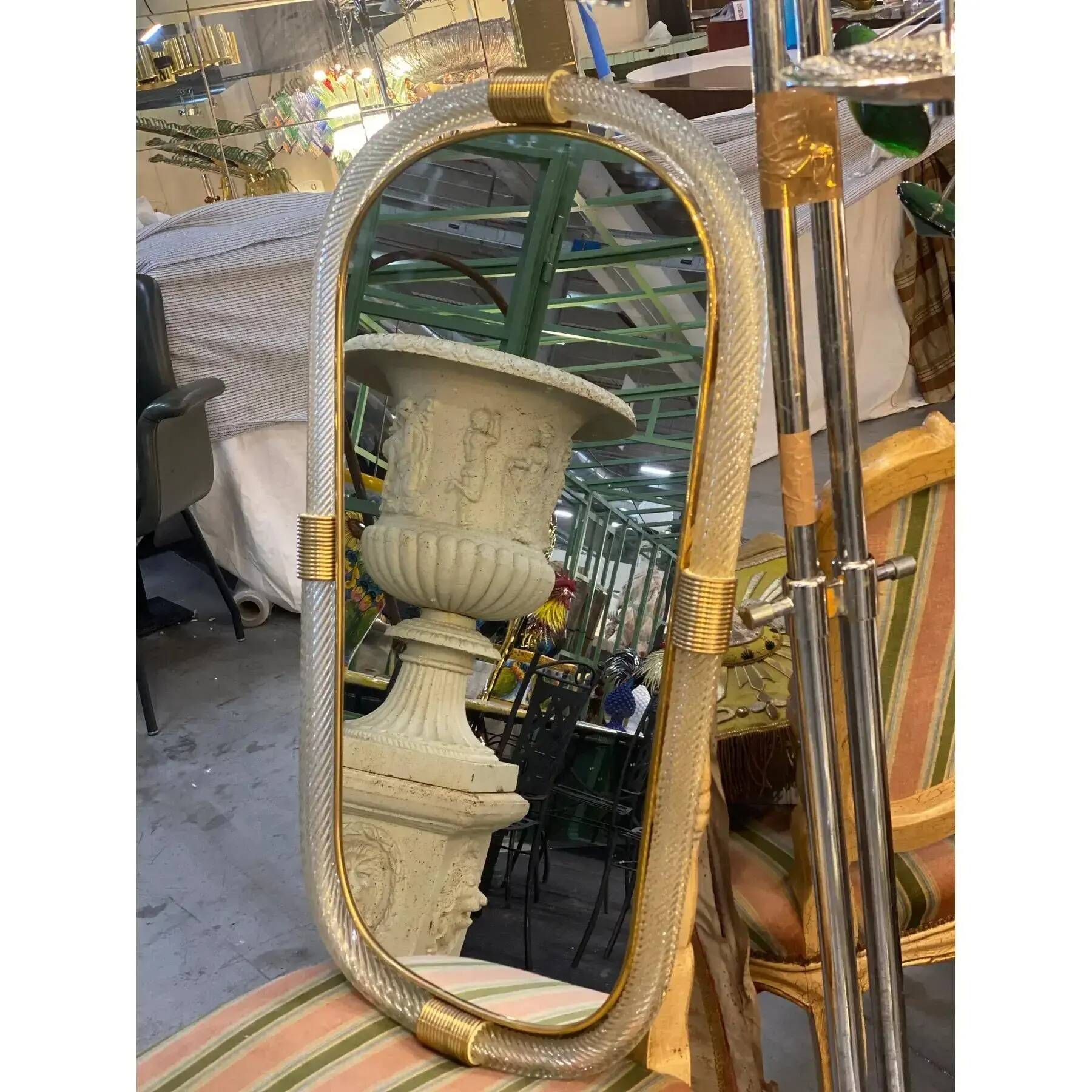 Italian Murano Glass Mirror Pair with Gold Leaf and Torciglione Design