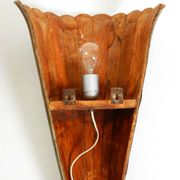 Two large, rare 1950s wall lamps made of wood with aluminum cladding