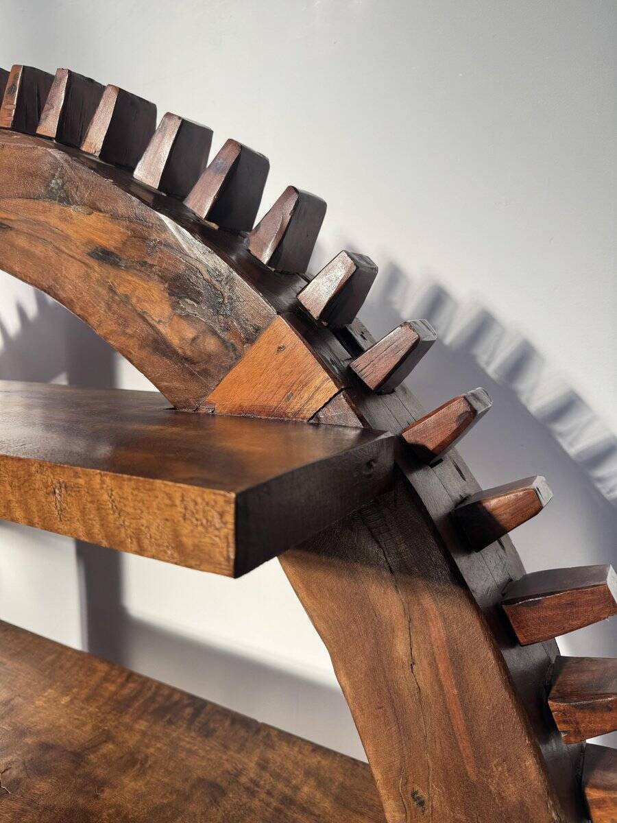 Vintage Brazilian folk art handmade round wall cabinet in Cumaru wood, 1960s