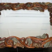 Vintage Black Heavily Carved Wooden Forest Wall Mirror
