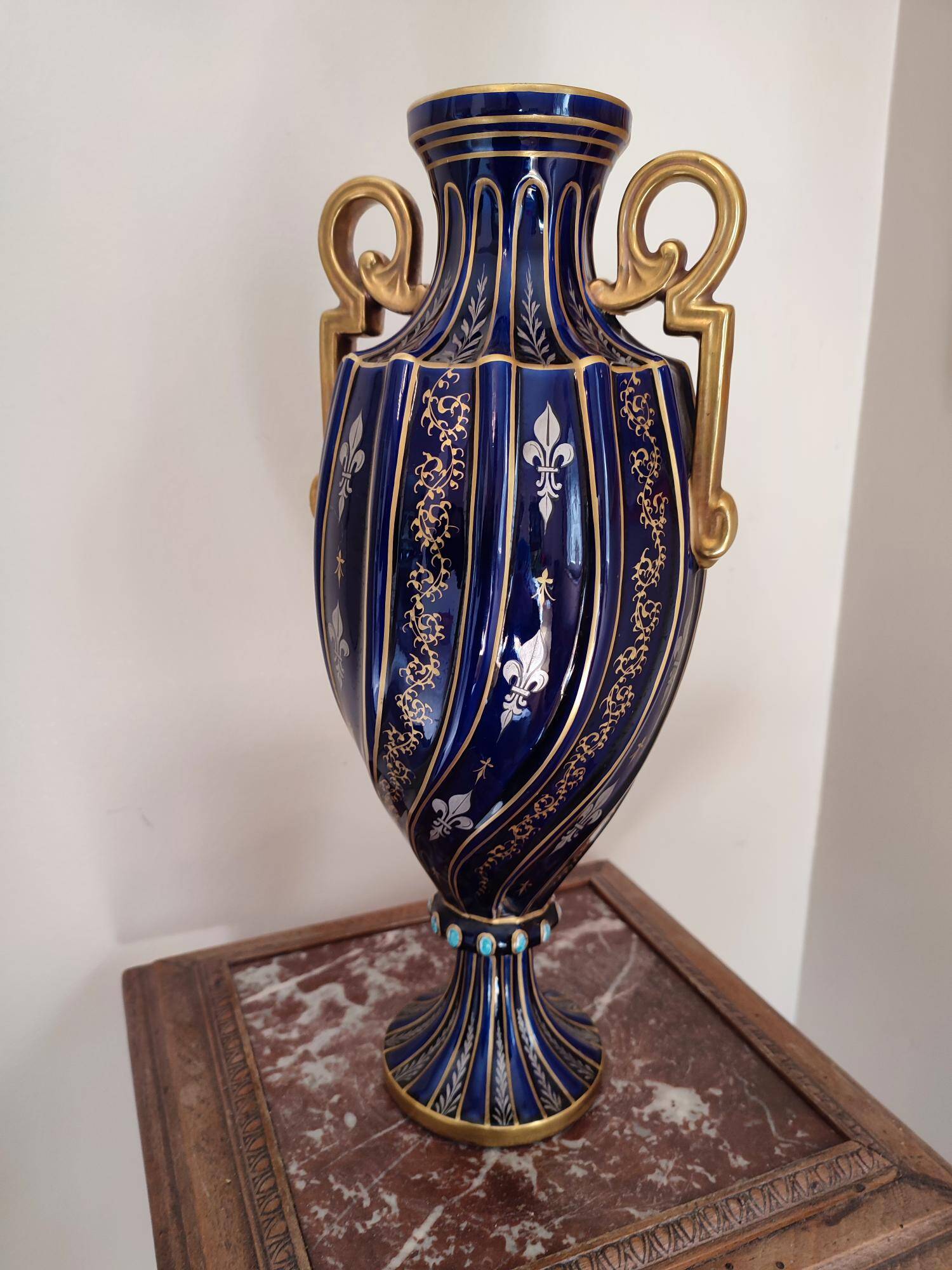 Two-handled baluster vase in late 19th century earthenware from the Gustave Asch factory (1856-1911)